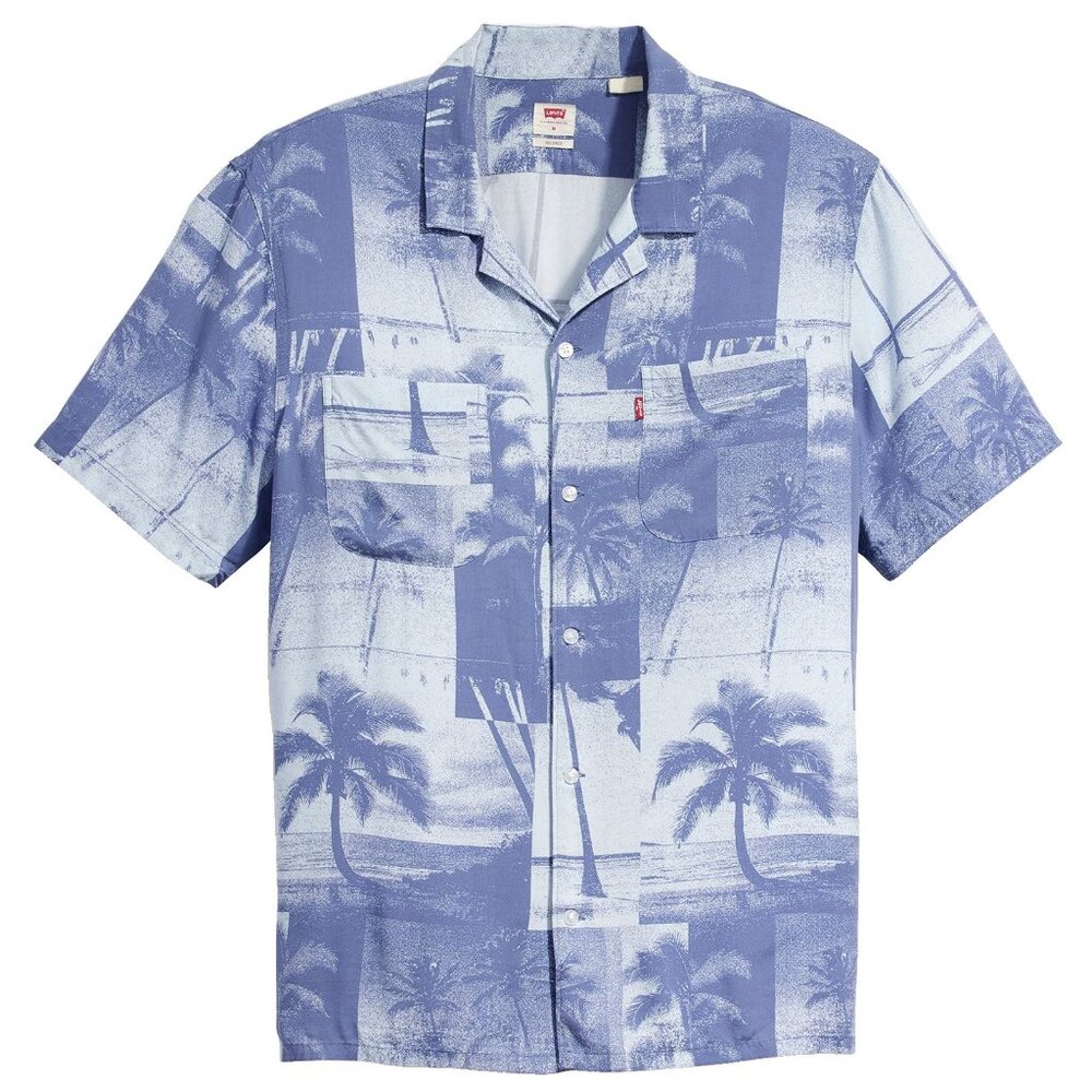 New! Levi's Classic Camp Shirt Relaxed Fit Men's Size XL Blue Palm Trees